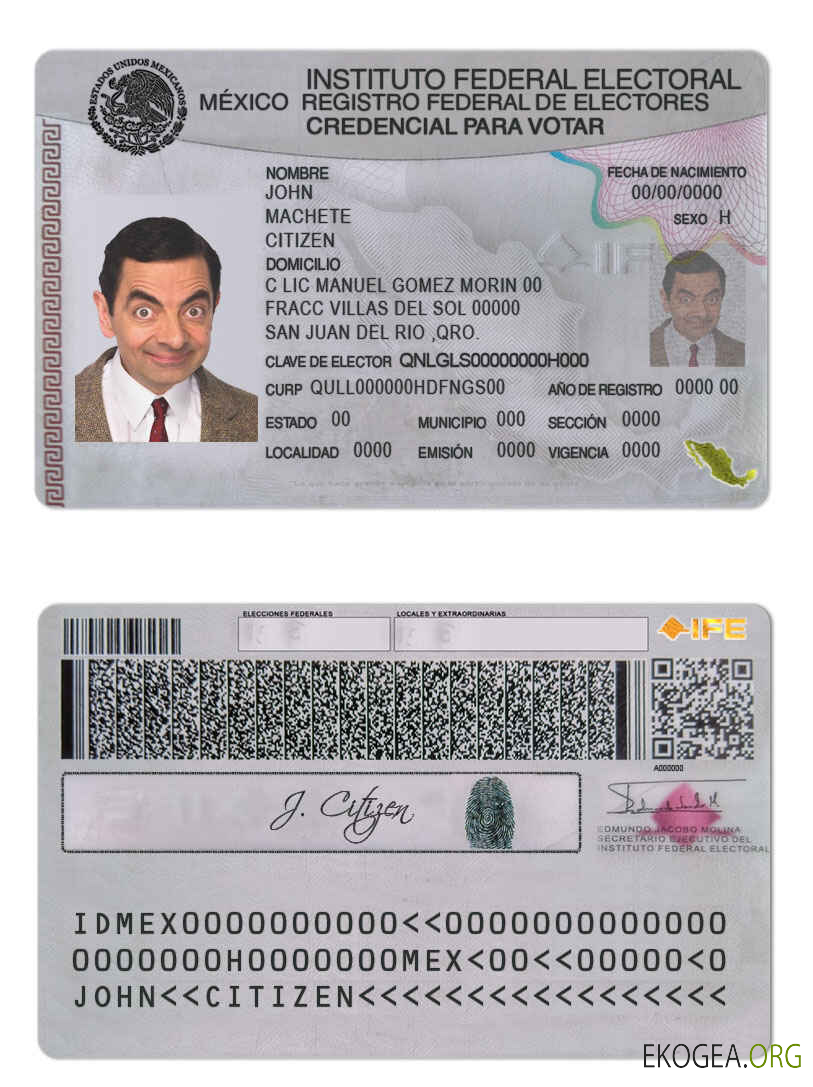 Carte d'identité du Mexique template Carte d'identité du Mexique template